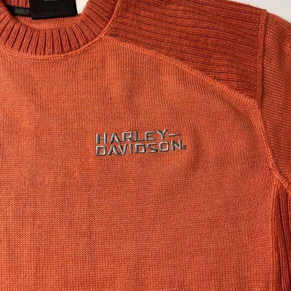 Harley-Davidson Motorcycles Embroidered Stitched MEDIUM Orange Sweater Pullover - Picture 2 of 11